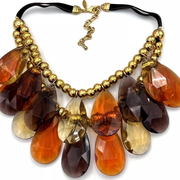 Joan Rivers Vintage Chunky Faceted Teardrop Lucite Beads Bib Necklace - Picture 3 of 10